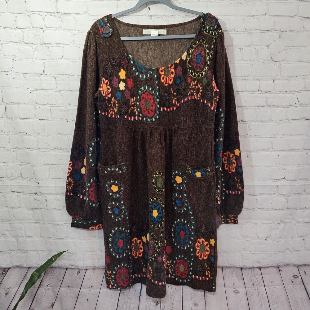 Bettie Paige Brown Floral Bohemian Style Dress Size M Lagenlook  Art To‎ Wear
